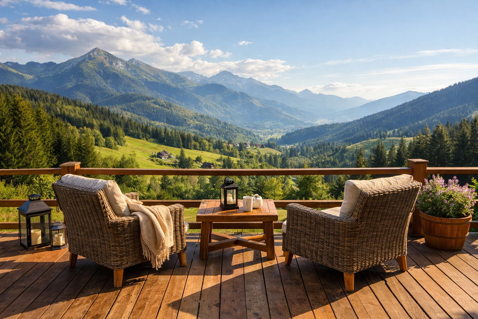 Затишний відпочинок на облаштованій терасі садиби Затишно облаштована тераса садиби в Карпатах